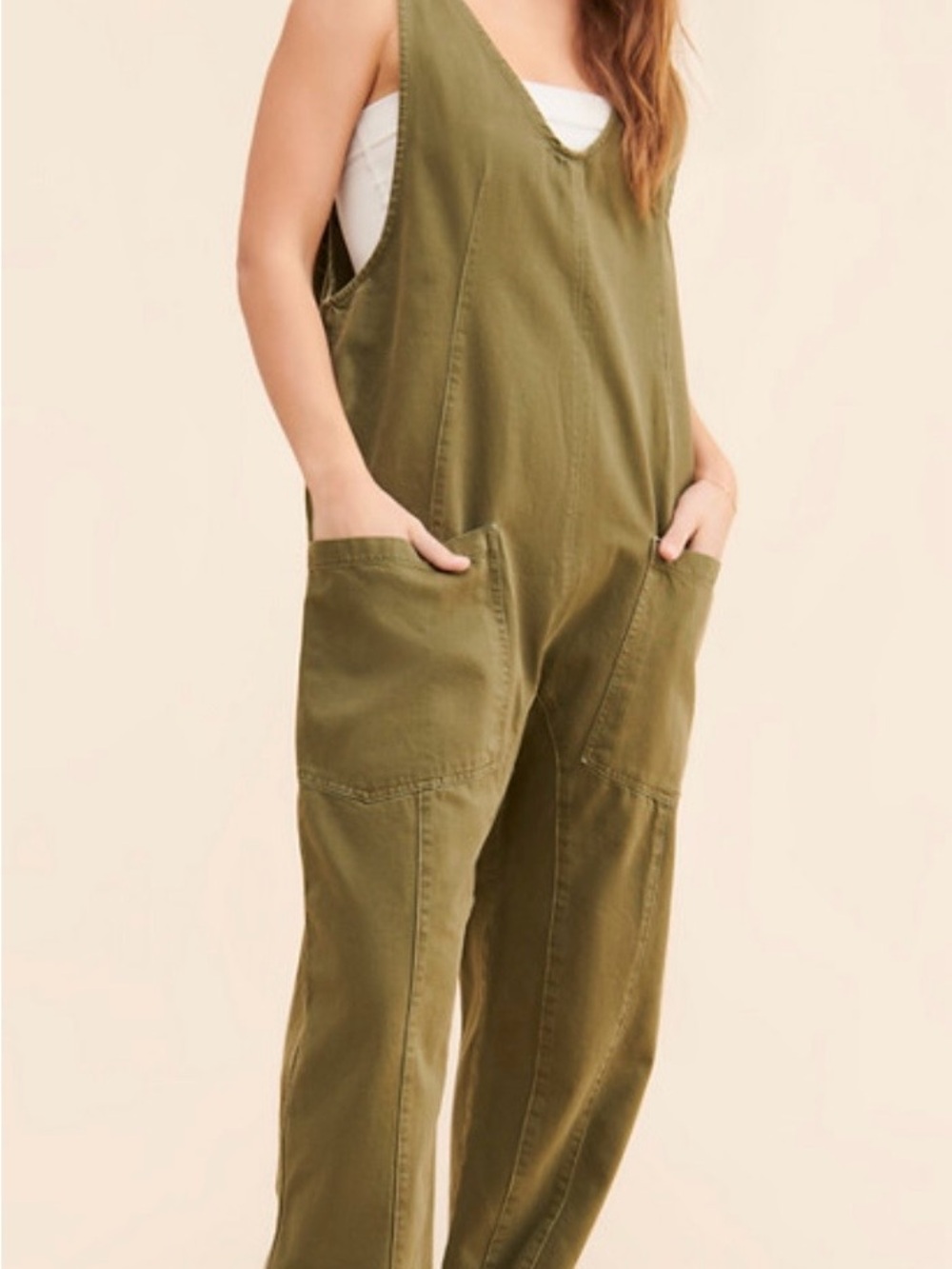 Olive Green Women's Cargo Overalls Jeans